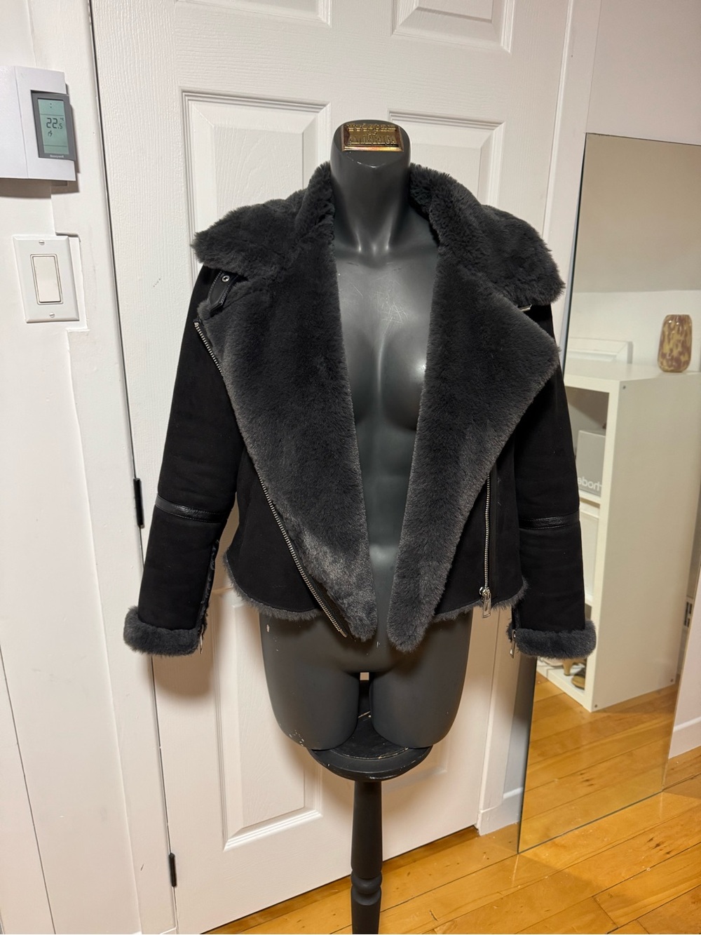 Black Faux Shearling Moto Jacket - Women